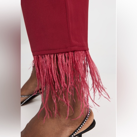 NWT WAYF sz XS scarlet red feather trim pants - Picture 3 of 12